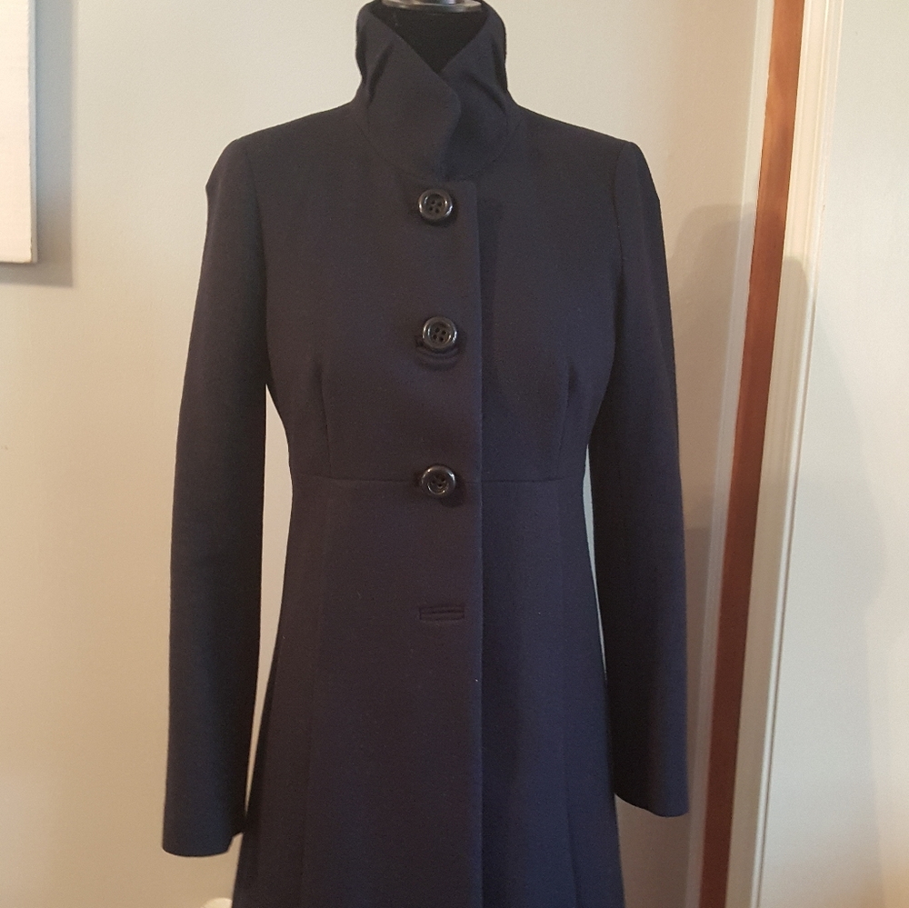 J crew Navy blue Lady day coat with ruffle collar